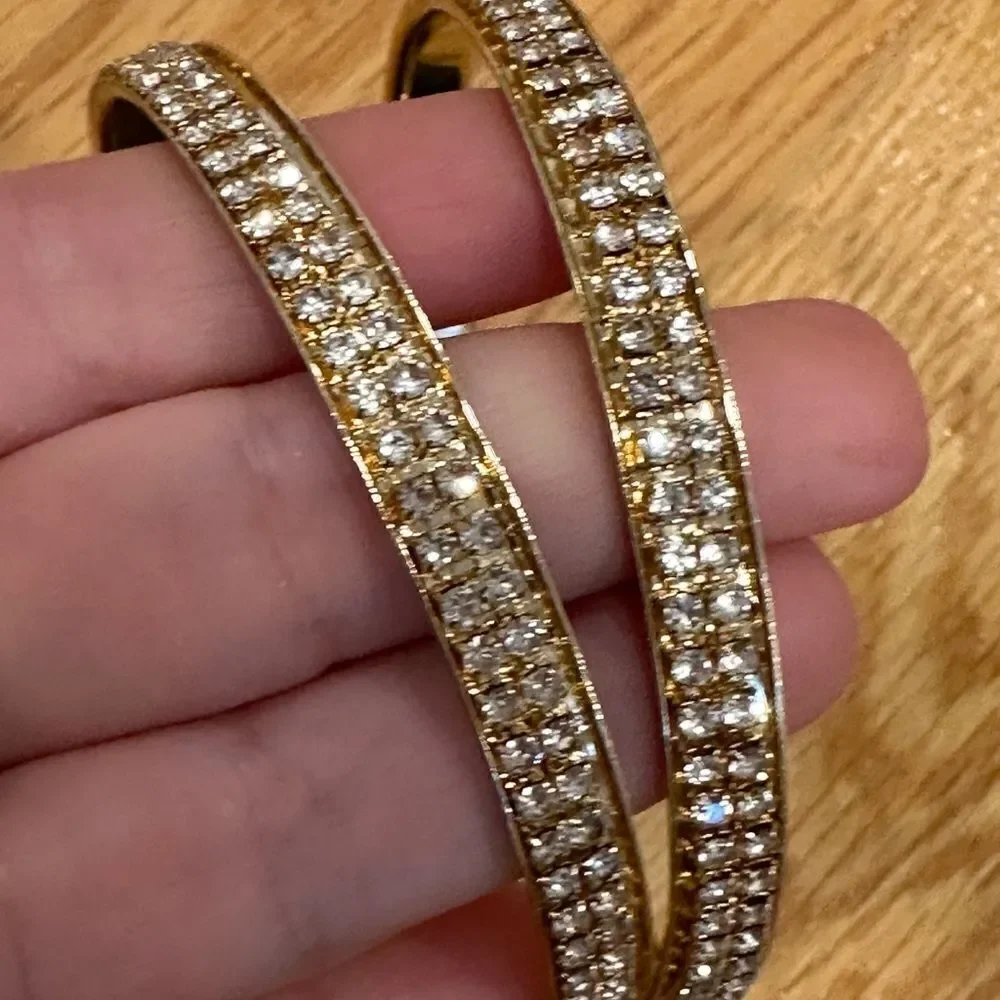 Large rhinestone hoop earrings silver gold